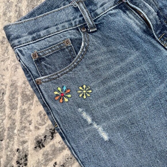 Vintage Angels Embroidered Jeans With Patches Rainbow Pockets Size 7 Women - Picture 7 of 16